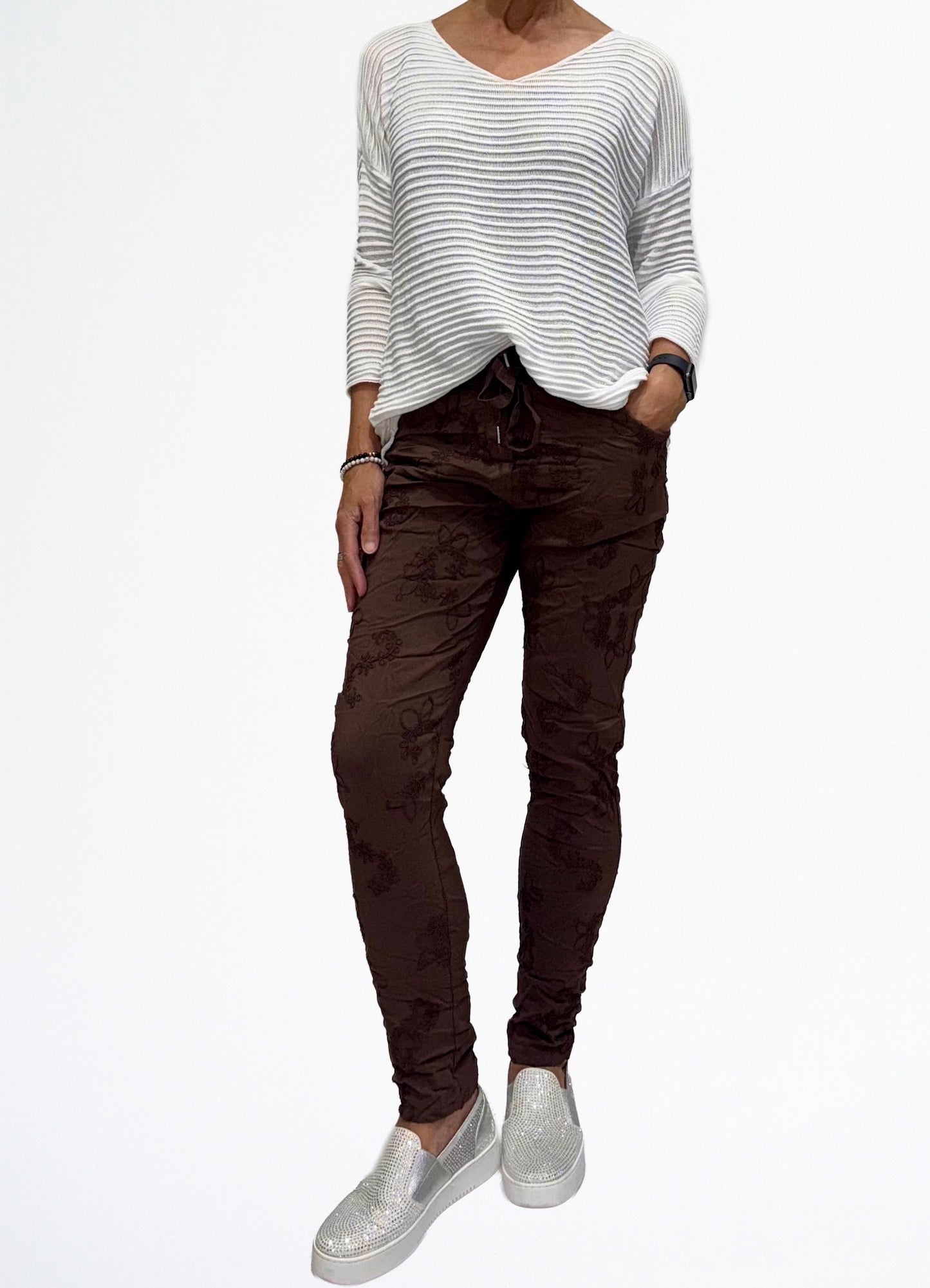 La Strada Chocolate Embroidered Pants