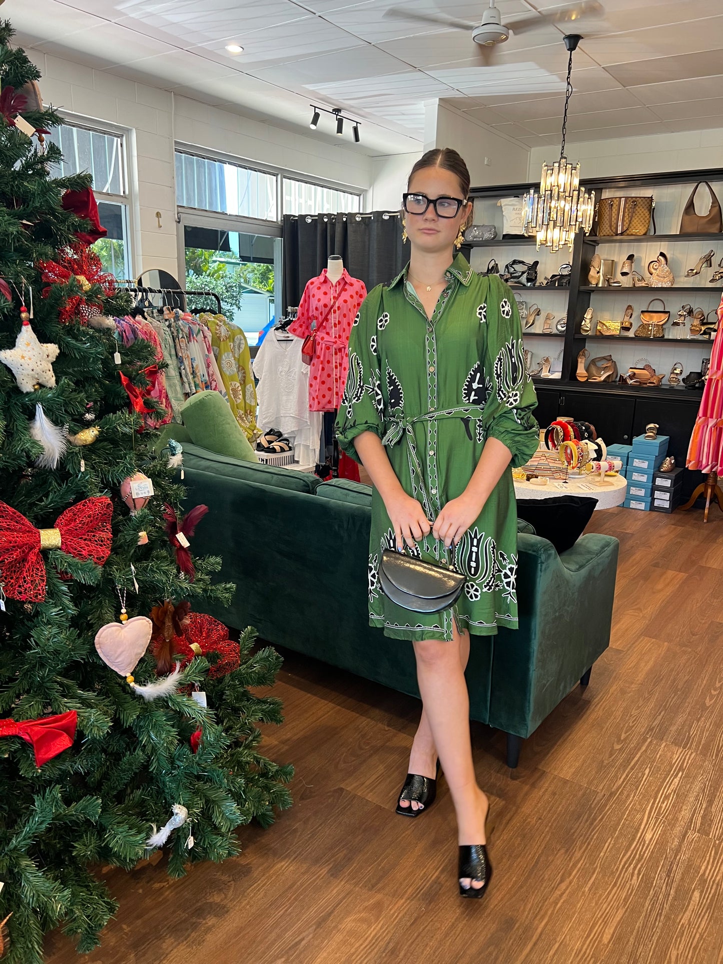 New U Collection Sophie Mini Dress - Green, Black & White