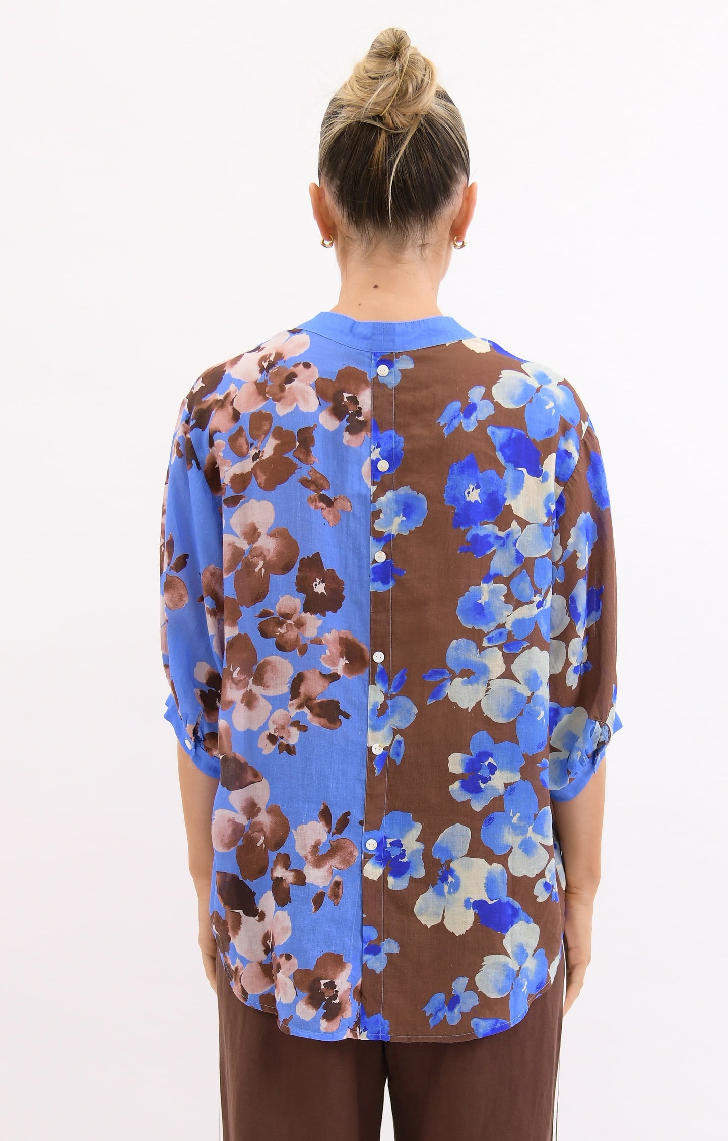 Worthier Lila Choc/Blue Floral Linen Button Shirt