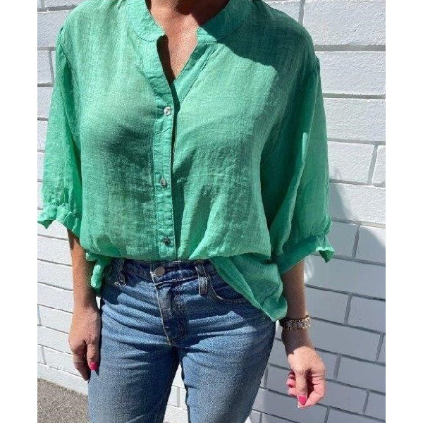 Worthier Aurora Spring Green Linen Button Shirt