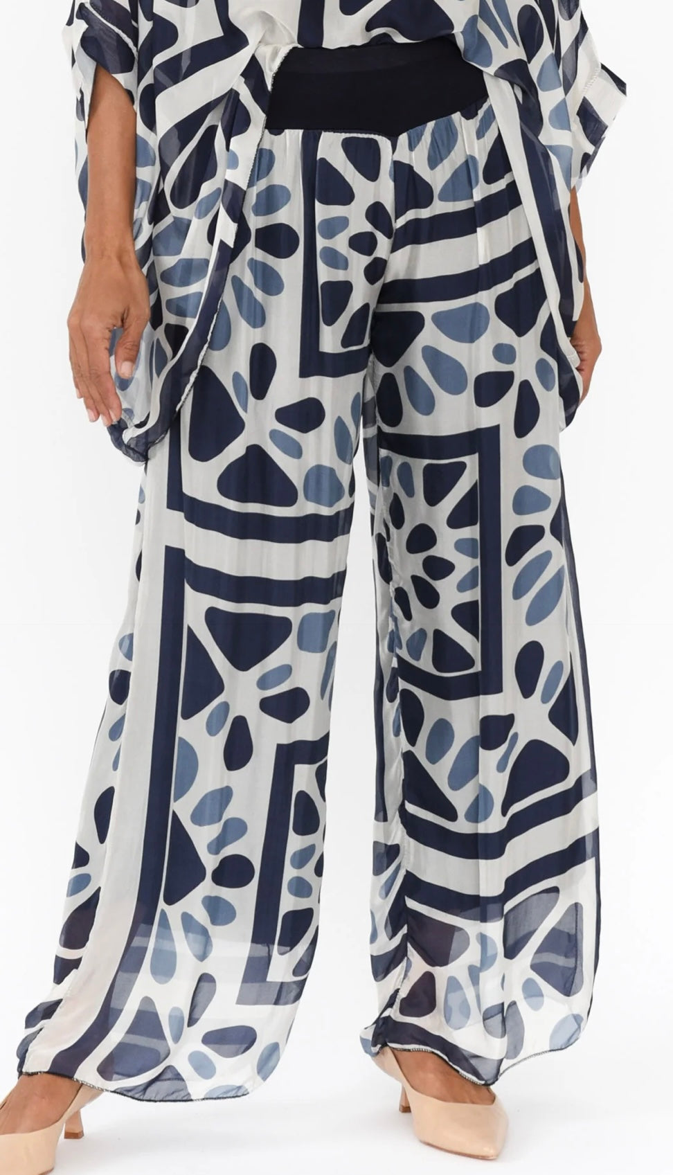 La Strada Arlette Blue Geo Silk Pants
