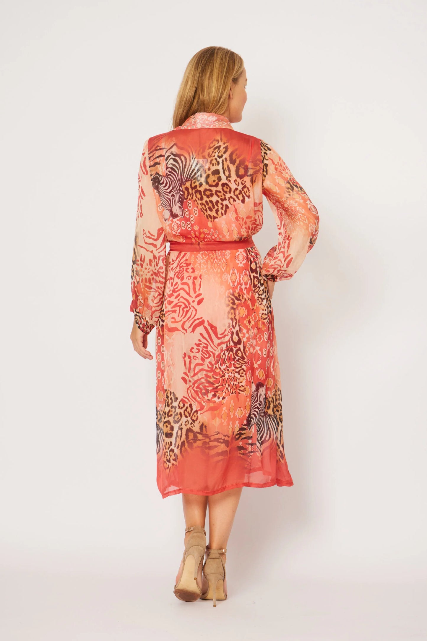 La Strada Coral Animal Print Silk Dress
