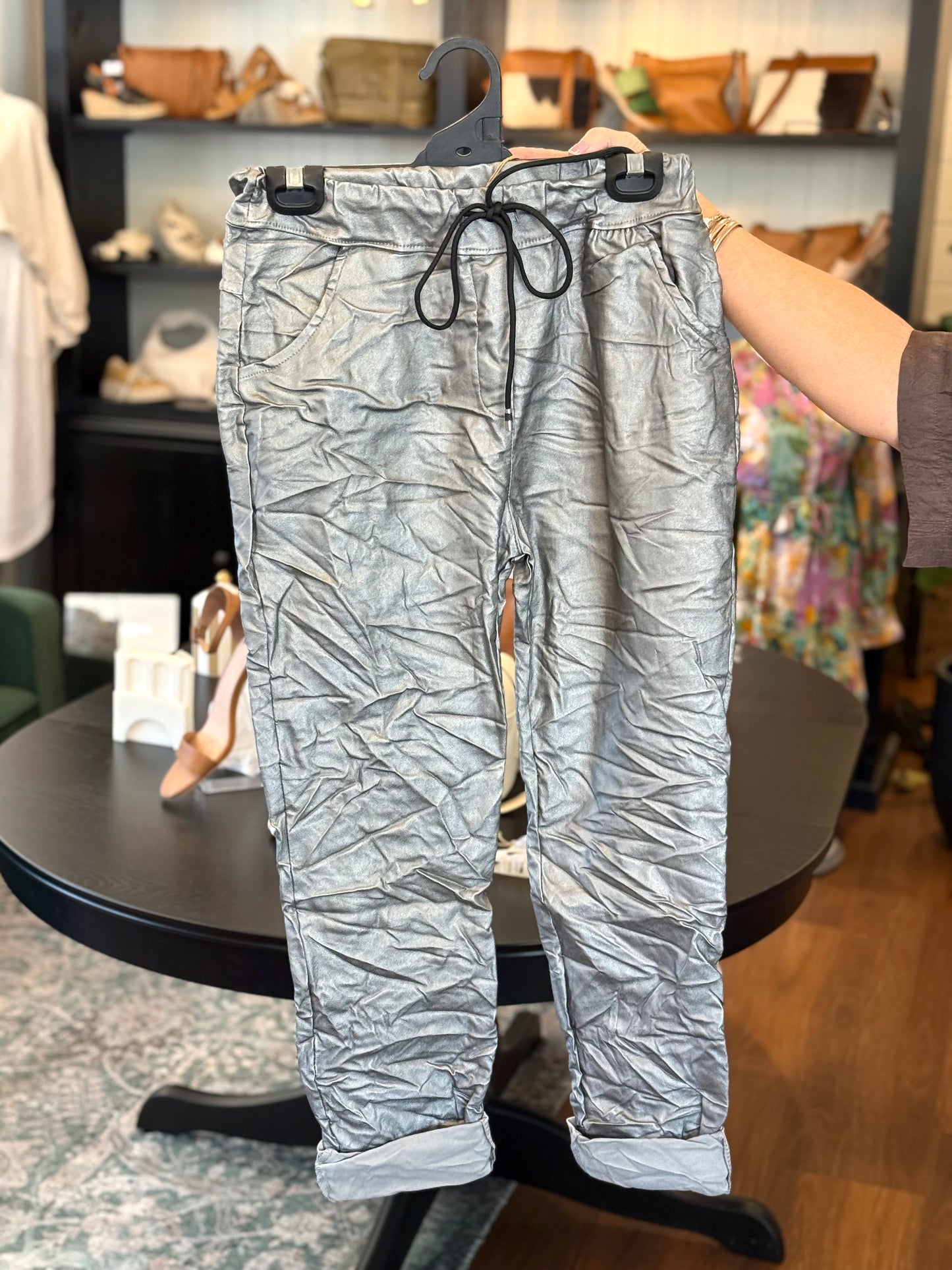 La Strada Pewter Wet Look Pants