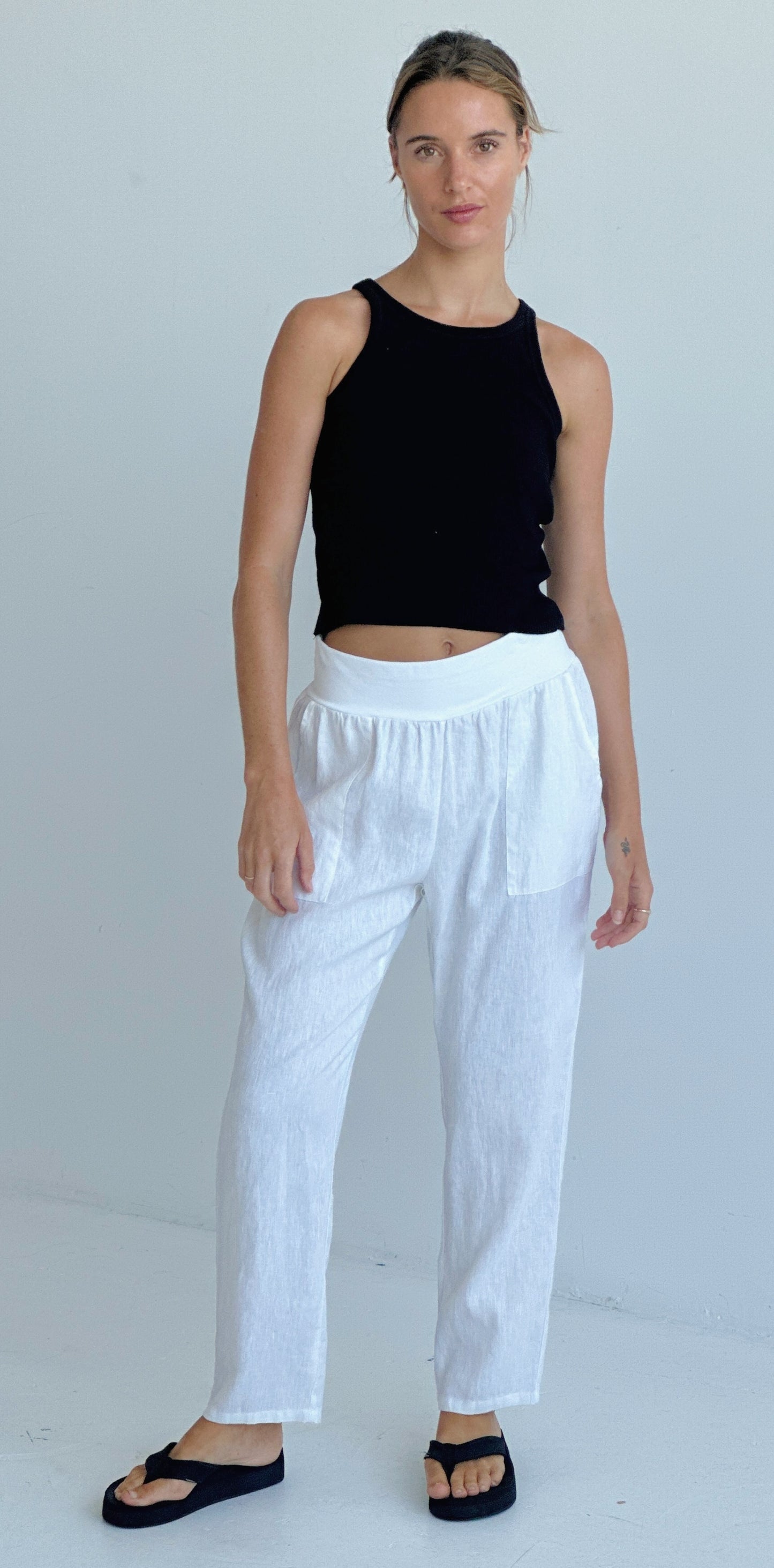 Worthier Sybil White Linen Pants