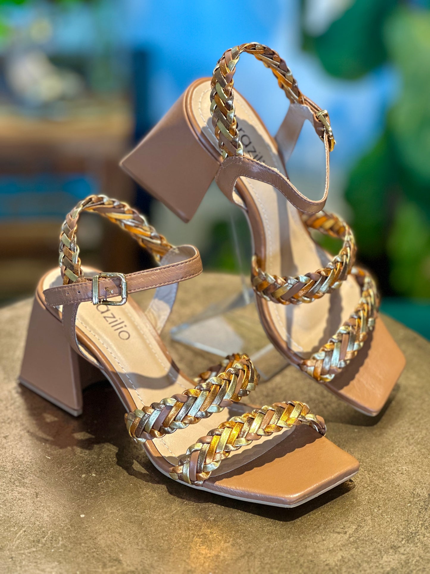 Brazilio Braided Rust, Gold, Pewter & Tan Heel