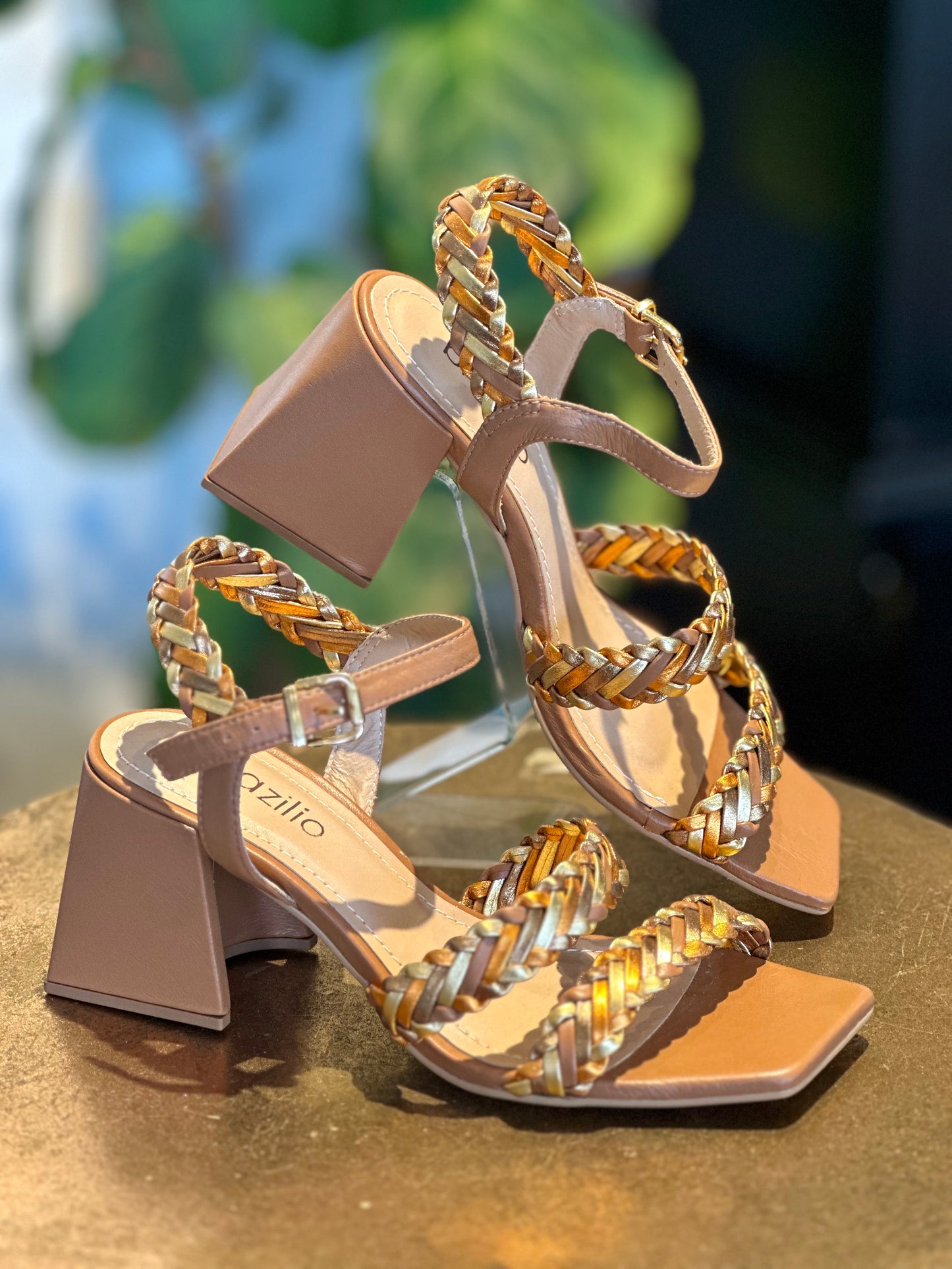 Brazilio Braided Rust, Gold, Pewter & Tan Heel