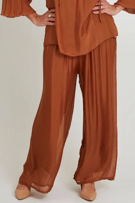 La Strada Arlette Goldy Brown Silk Pants