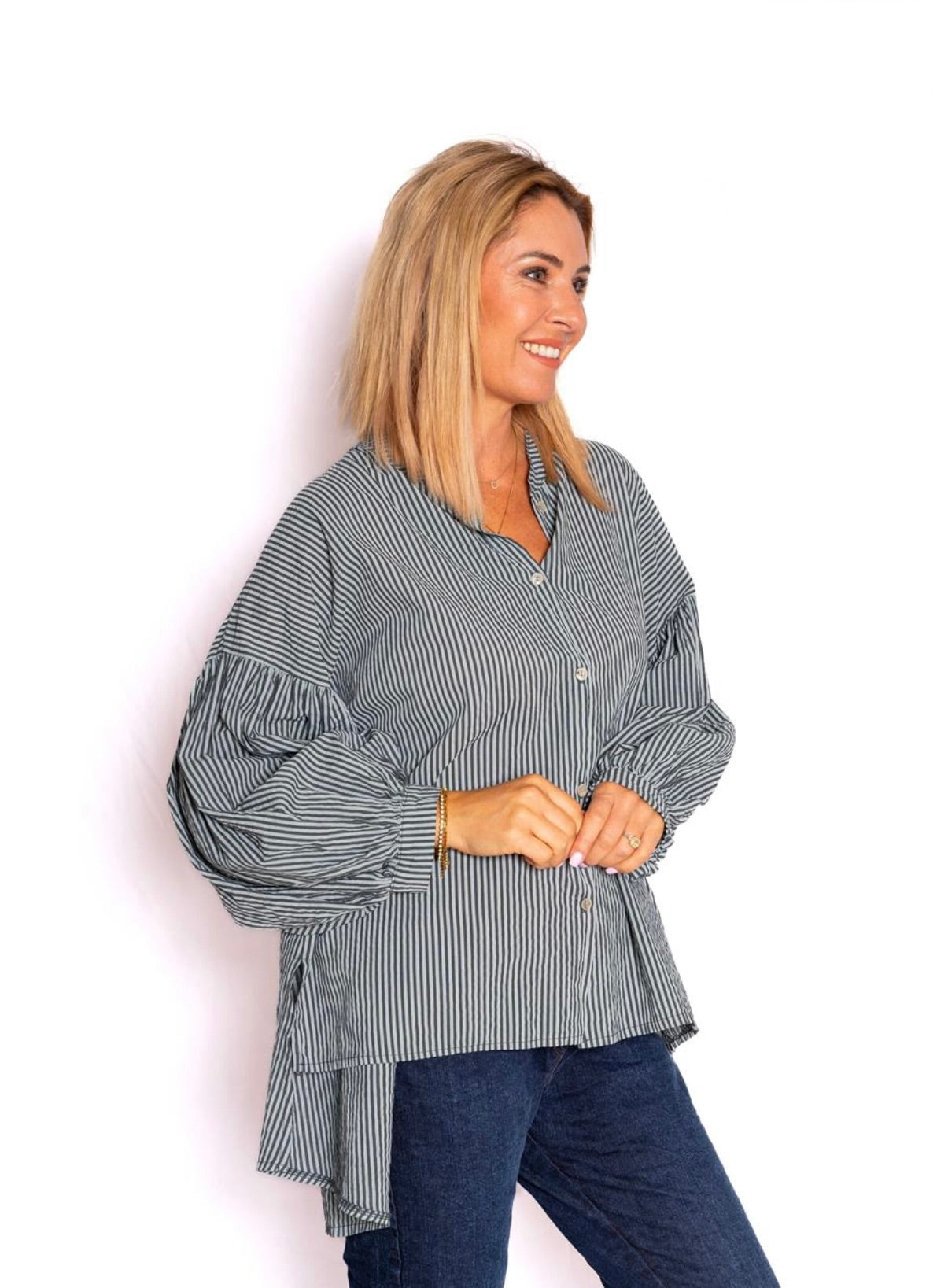 The Italian Closet Berkley Khaki Ballon Sleeve Shirt