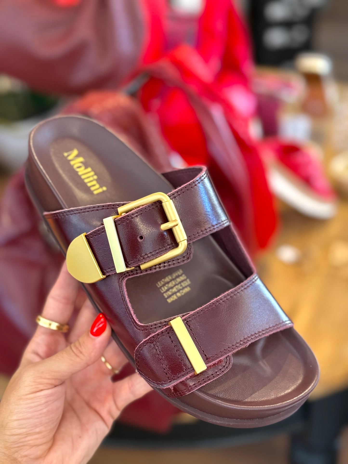 Mollini Celeste Burgundy Shine Leather Slides // SIZE 9/40