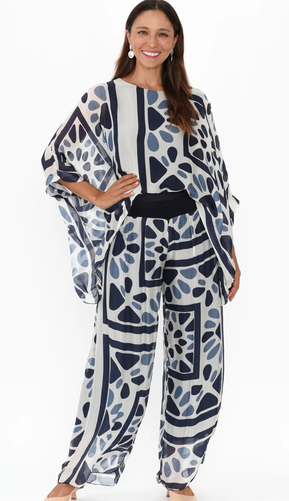 La Strada Arlette Blue Geo Silk Pants