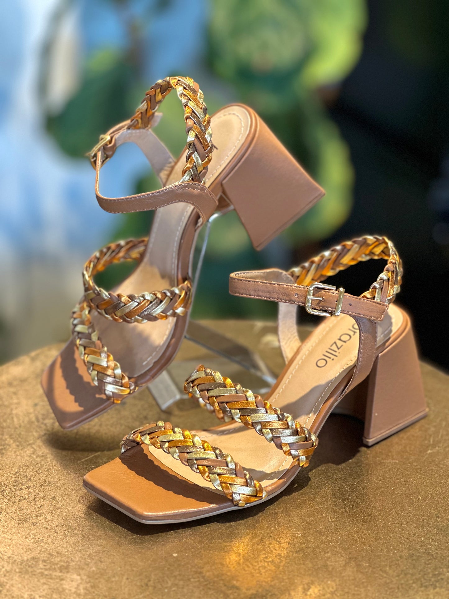 Brazilio Braided Rust, Gold, Pewter & Tan Heel