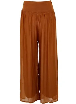 La Strada Arlette Goldy Brown Silk Pants