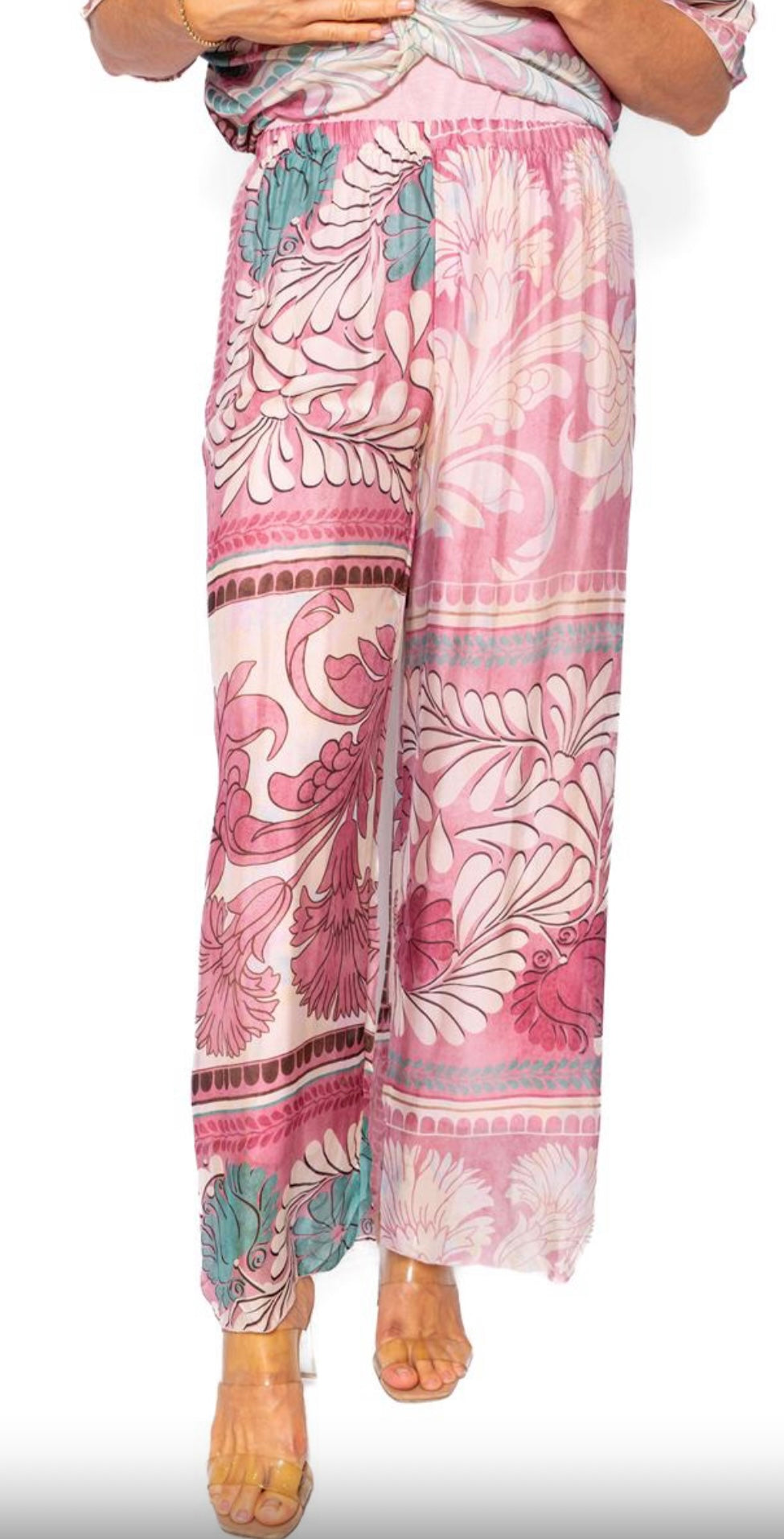 The Italian Closet Mosaic Pink Tile Print Silk Pants