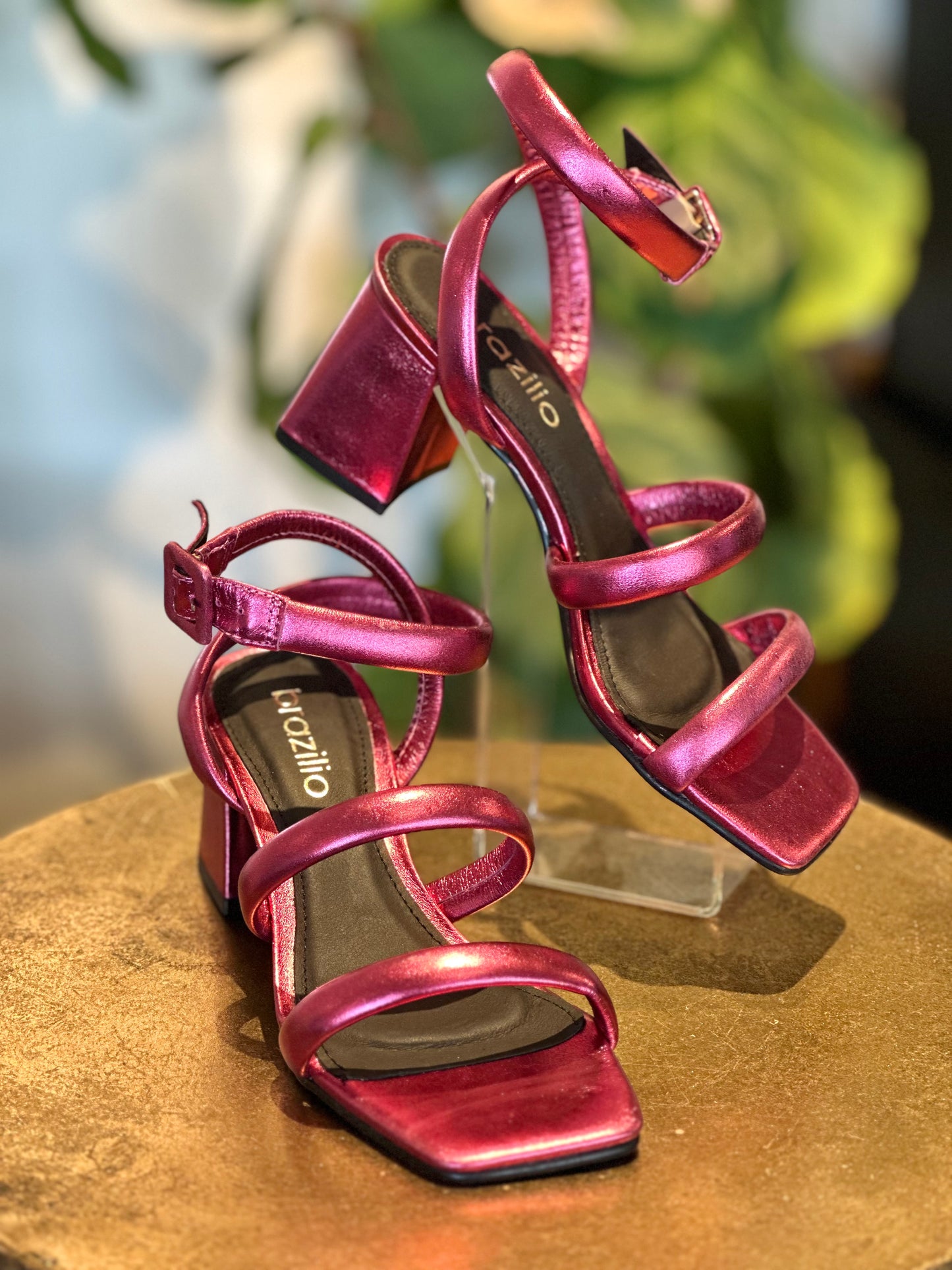 Brazilio Berry Metallic Ankle Wrap Heel