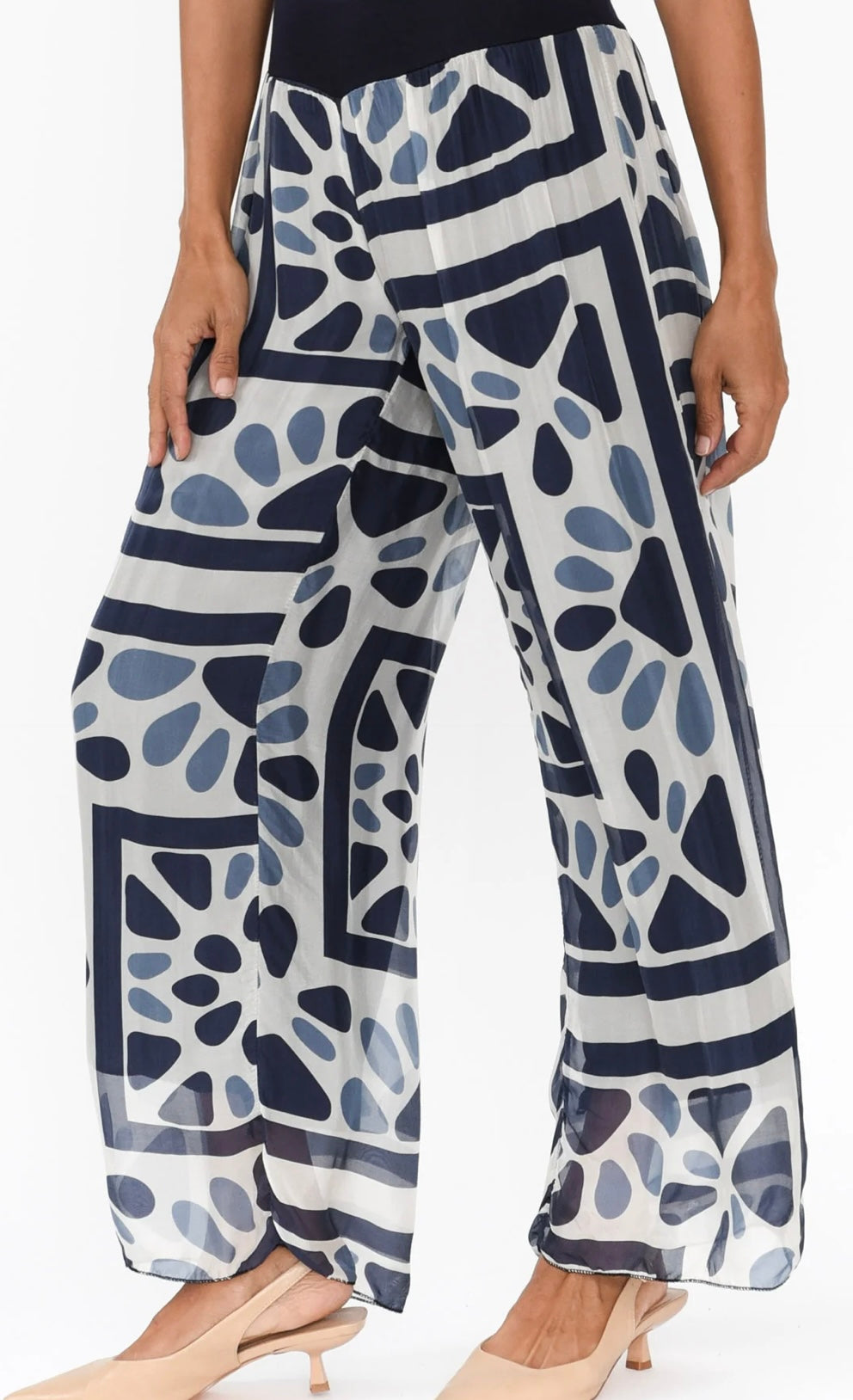 La Strada Arlette Blue Geo Silk Pants