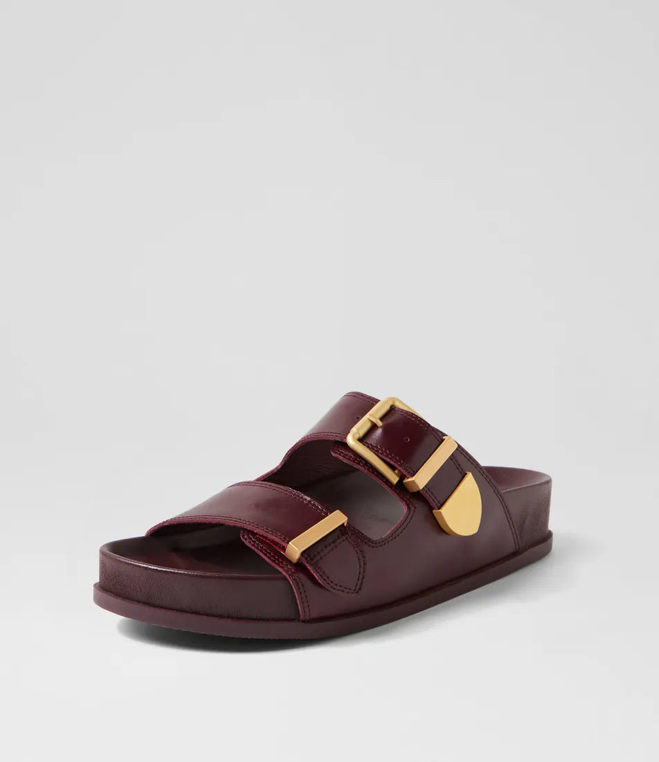 Mollini Celeste Burgundy Shine Leather Slides // SIZE 9/40