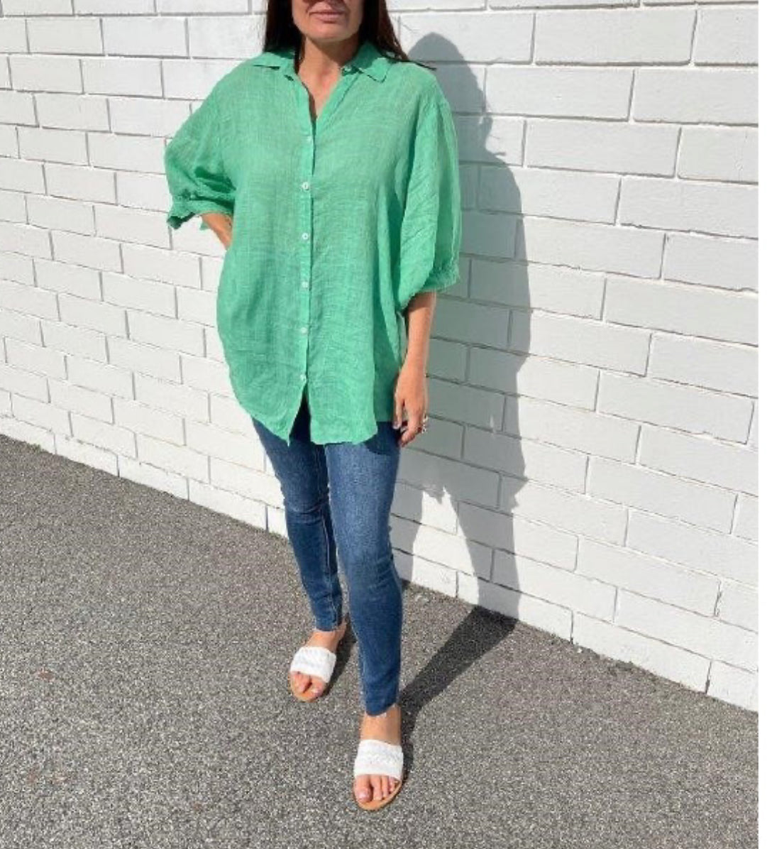 Worthier Aurora Spring Green Linen Button Shirt