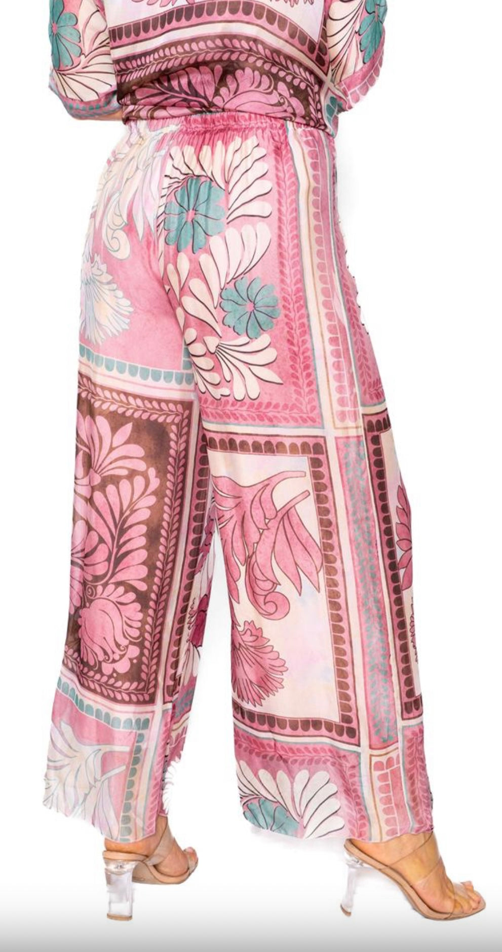 The Italian Closet Mosaic Pink Tile Print Silk Pants