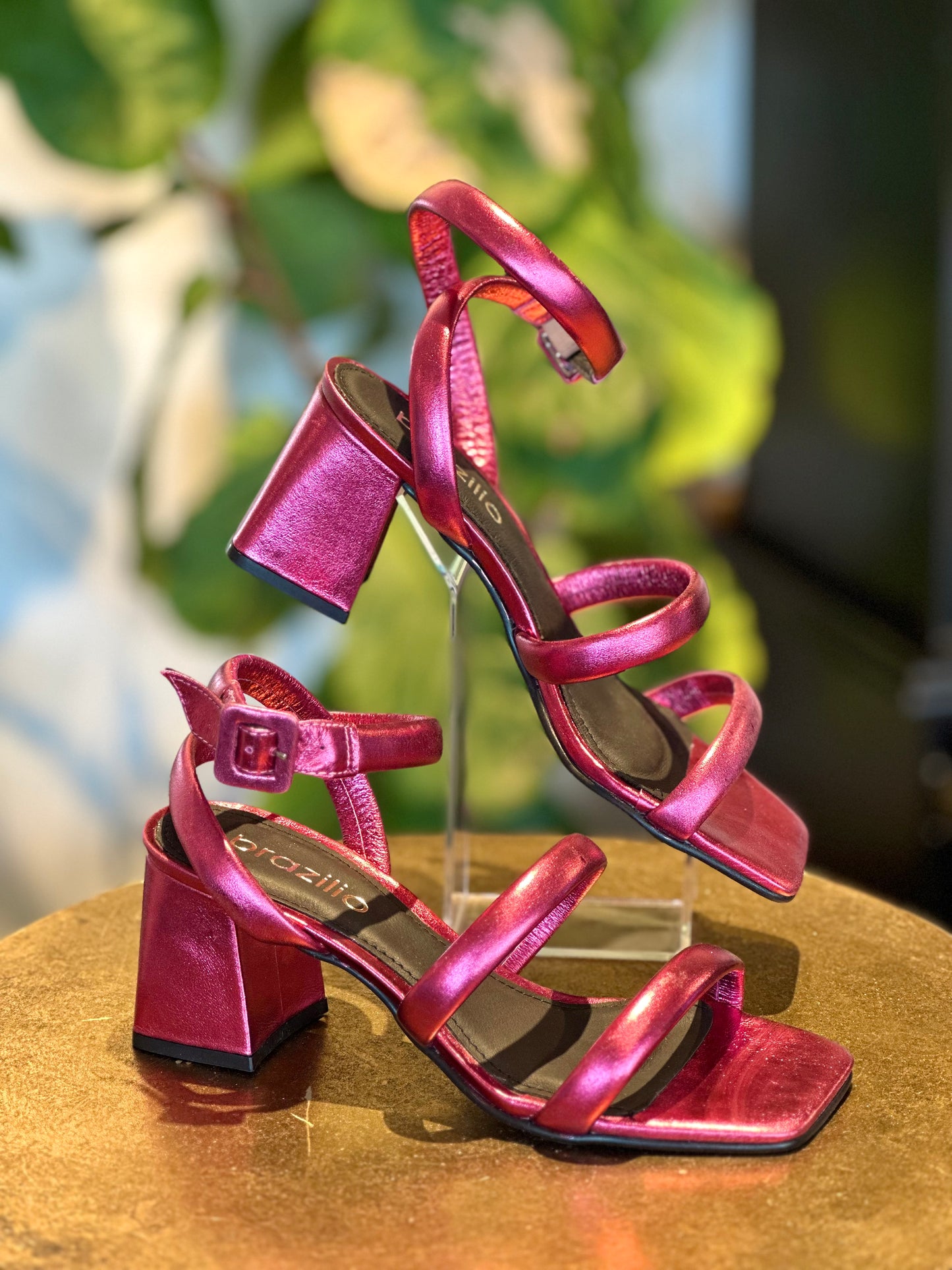 Brazilio Berry Metallic Ankle Wrap Heel