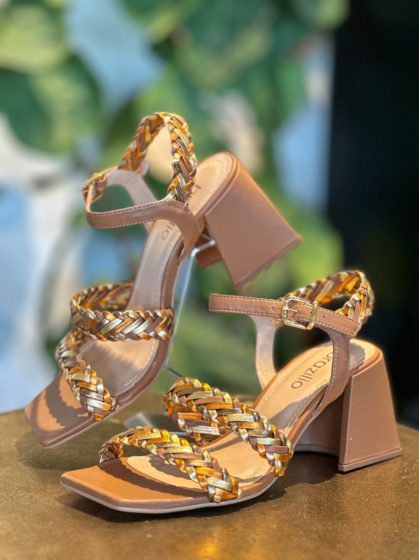 Brazilio Braided Rust, Gold, Pewter & Tan Heel