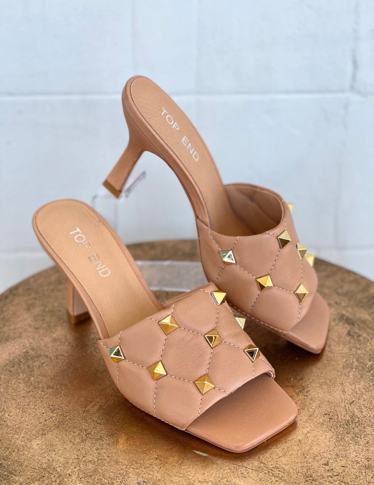 Top End Lypper Tan Studded Leather Mules
