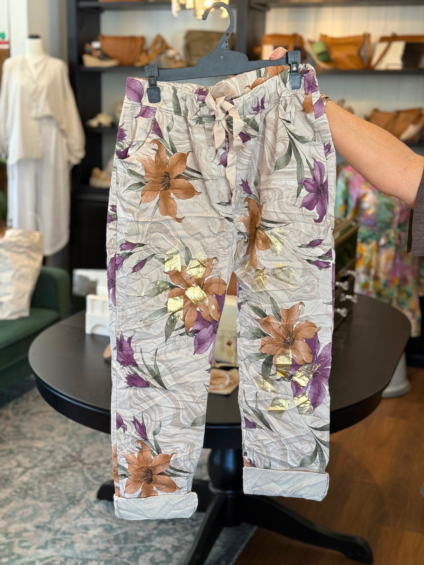 La Strada Beige Floral Pants