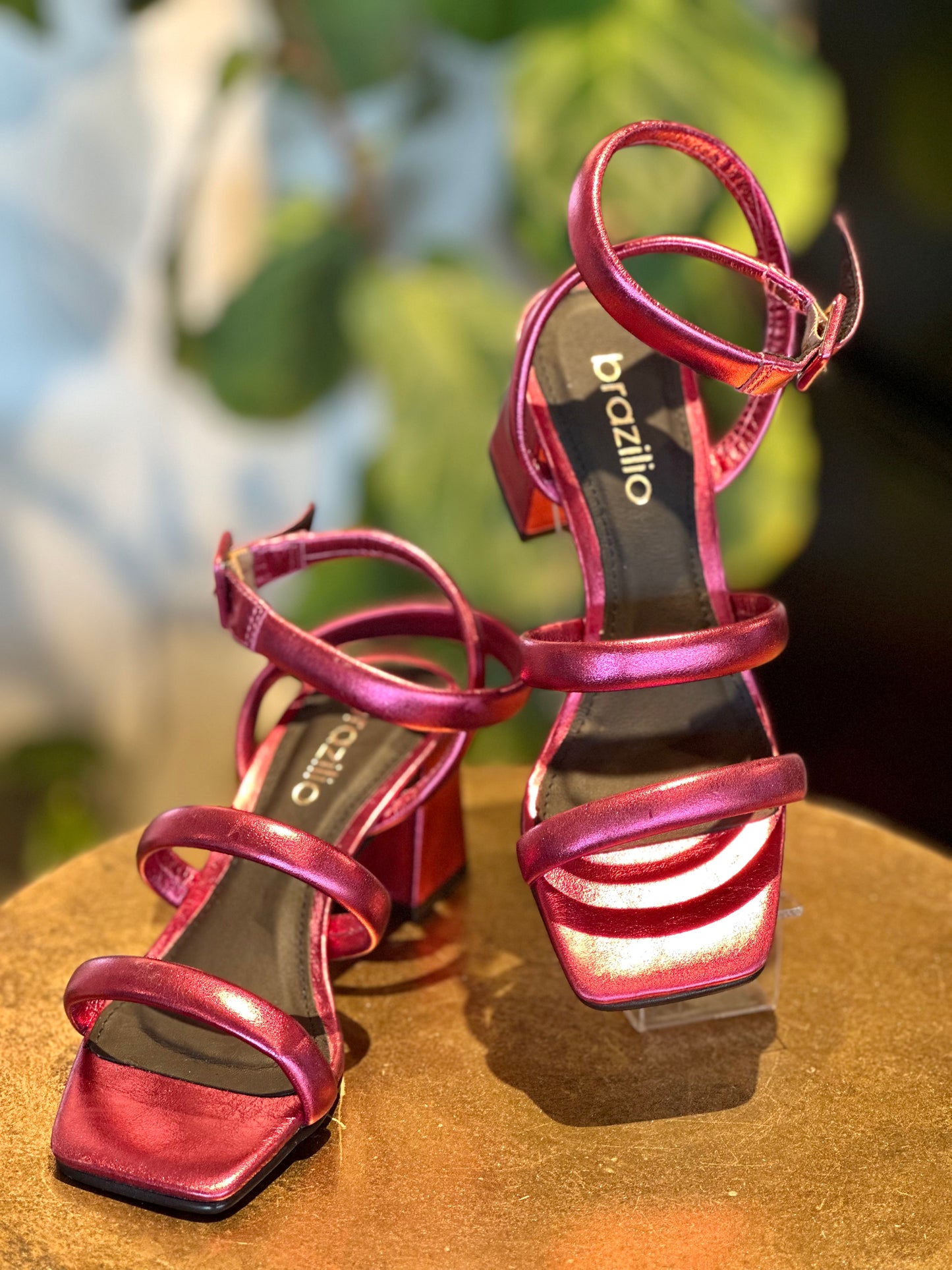 Brazilio Berry Metallic Ankle Wrap Heel