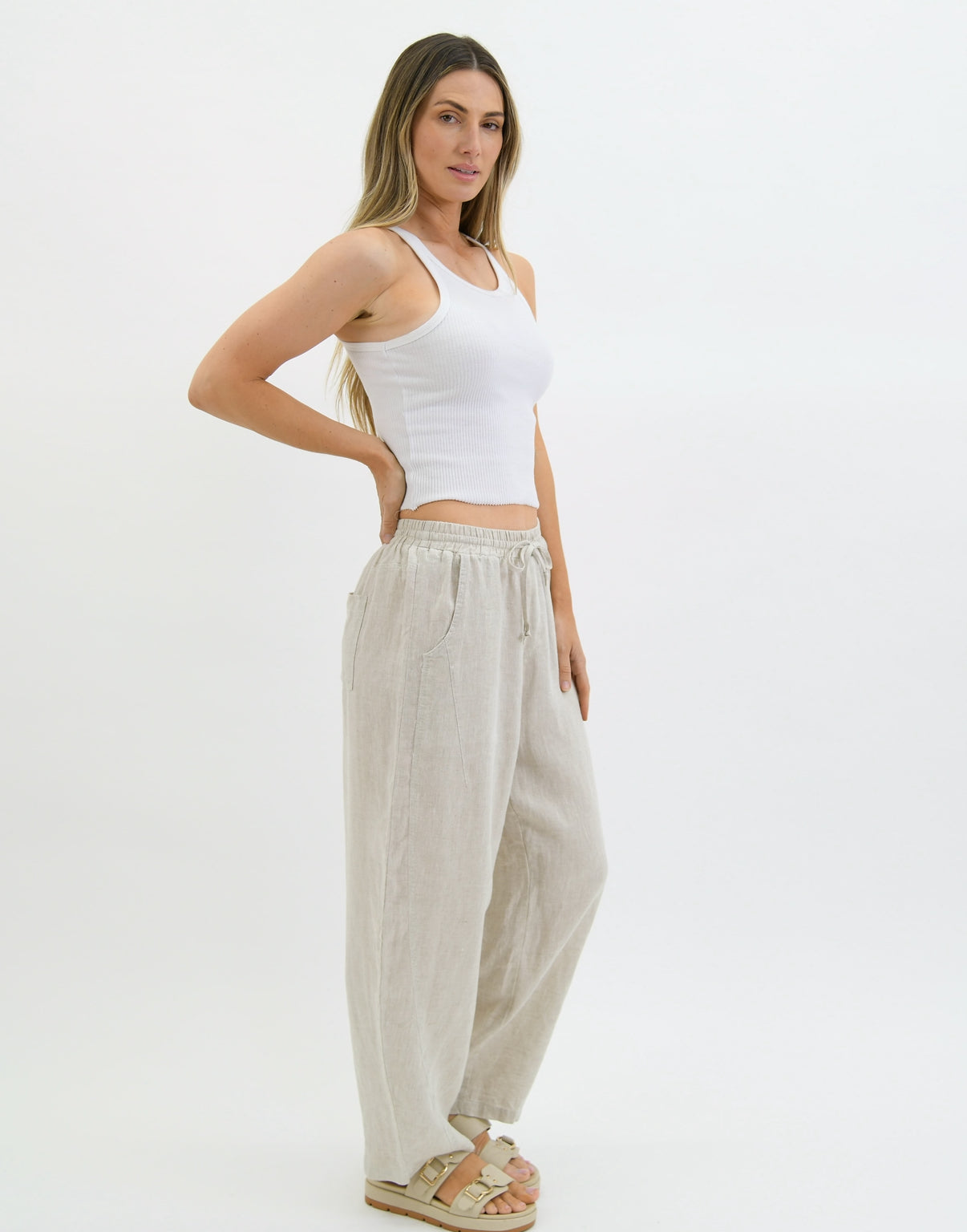 Worthier Drift Beige Linen Pants