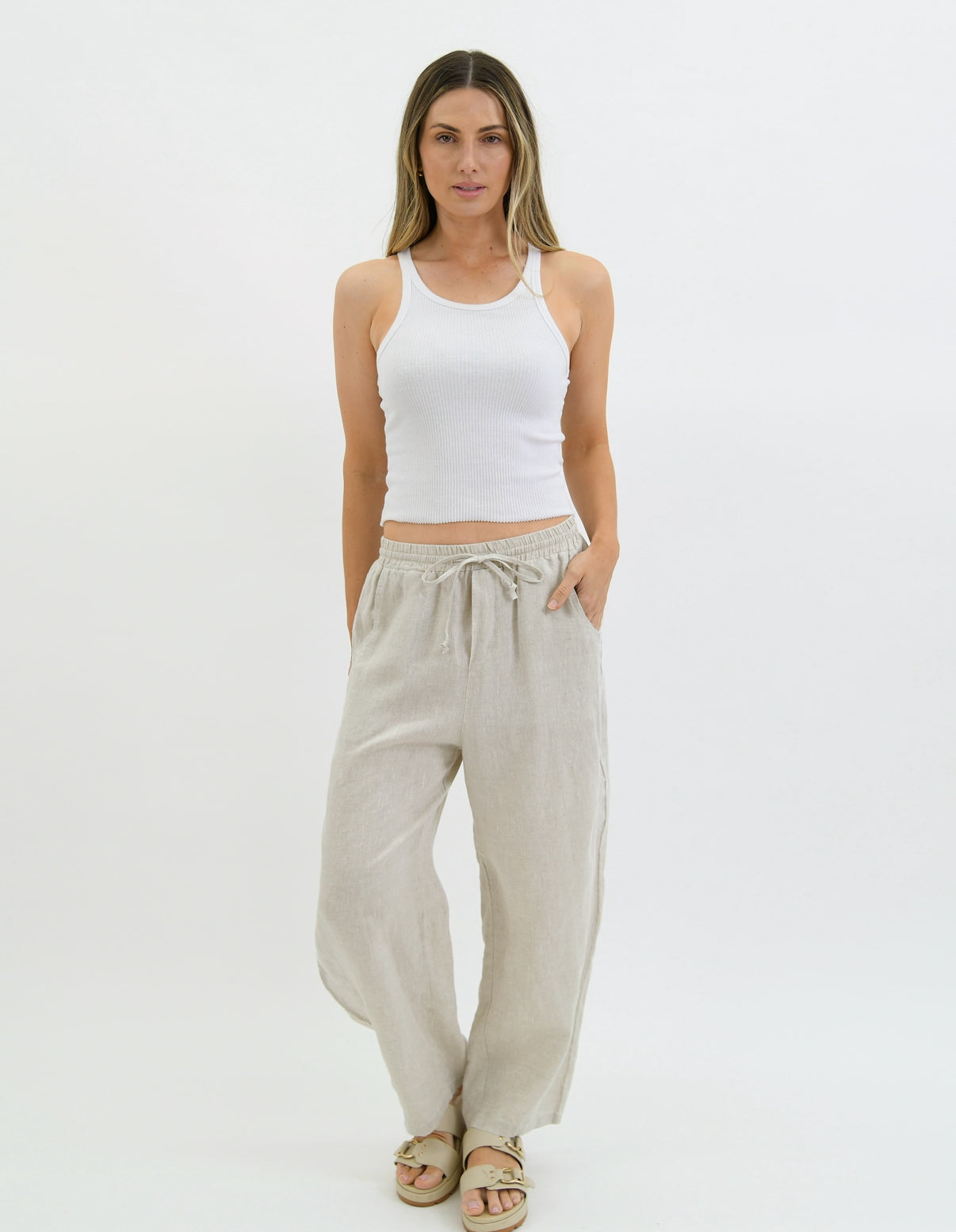 Worthier Drift Beige Linen Pants