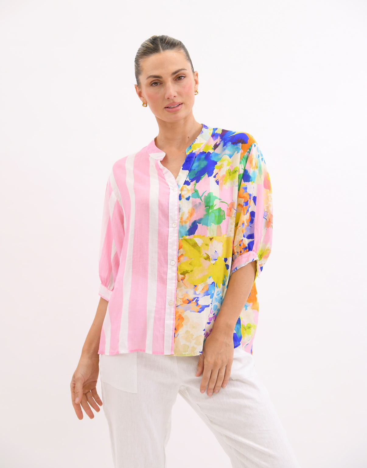 Worthier Lila Floral Linen Button Shirt