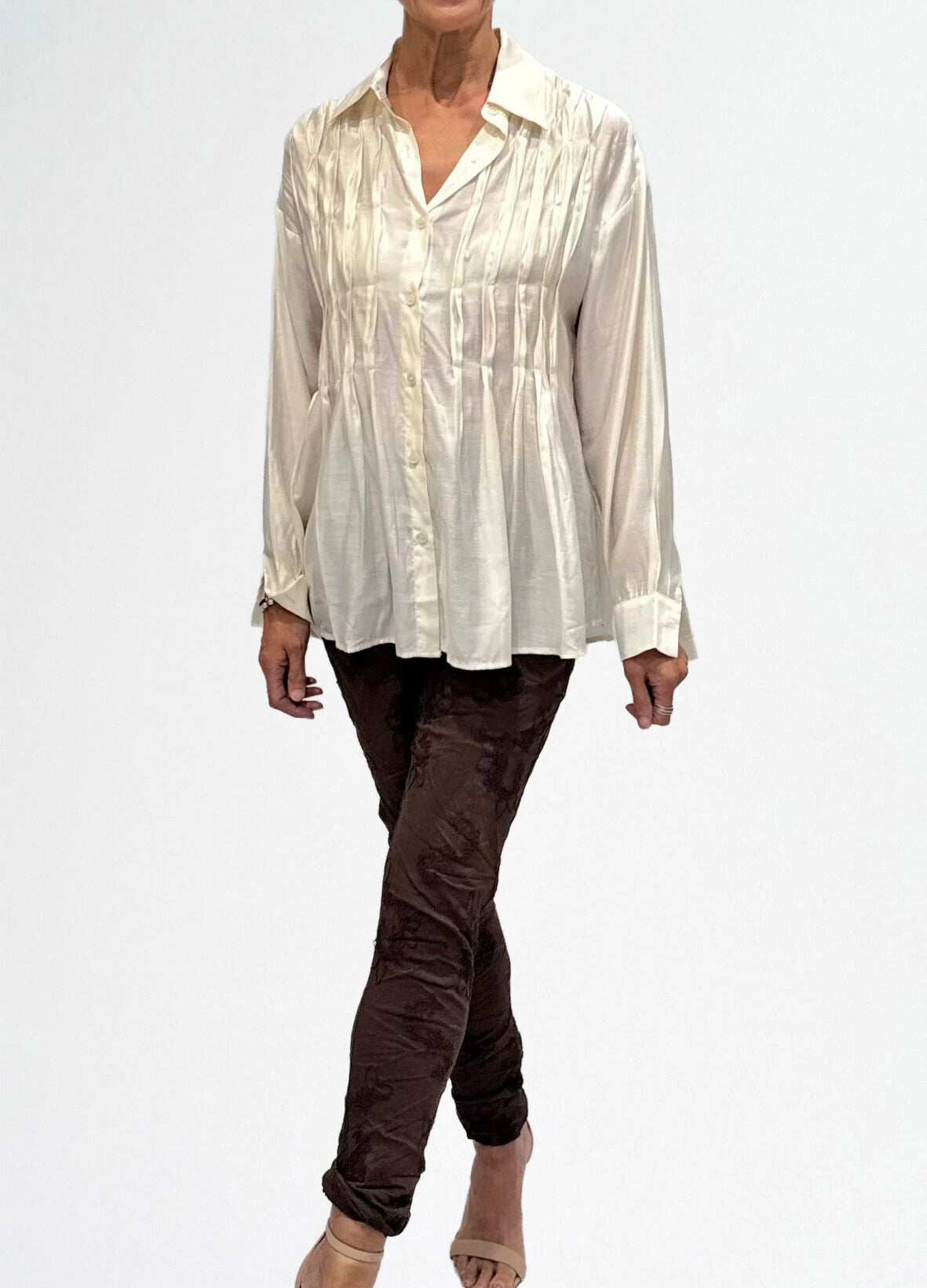 La Strada Pleated Top Cream
