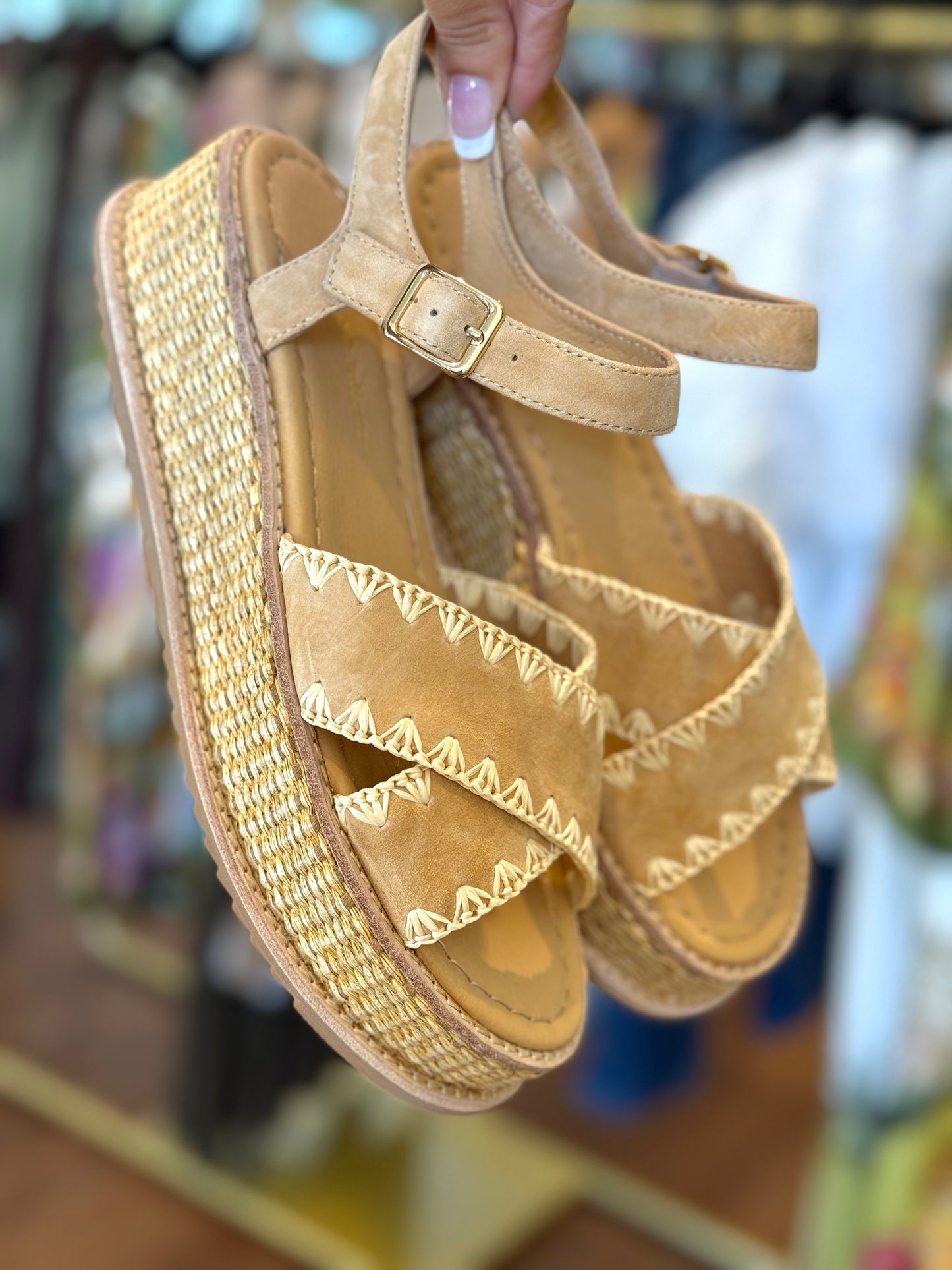 Django & Juliette Vivienne Light Camel Suede Platform Sandal