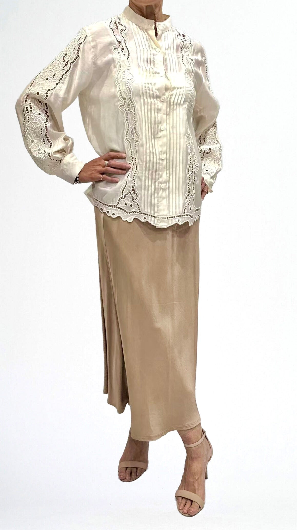 La Strada Embroidered Cutwork Shirt Cream