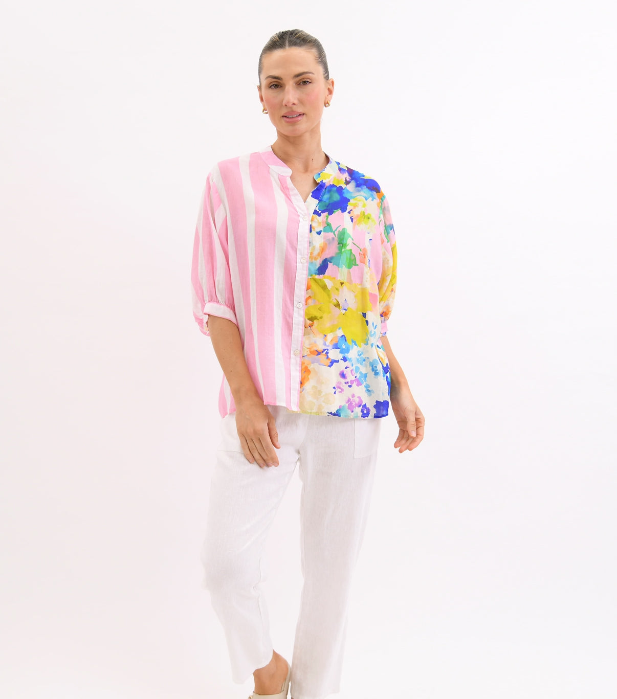 Worthier Lila Floral Linen Button Shirt