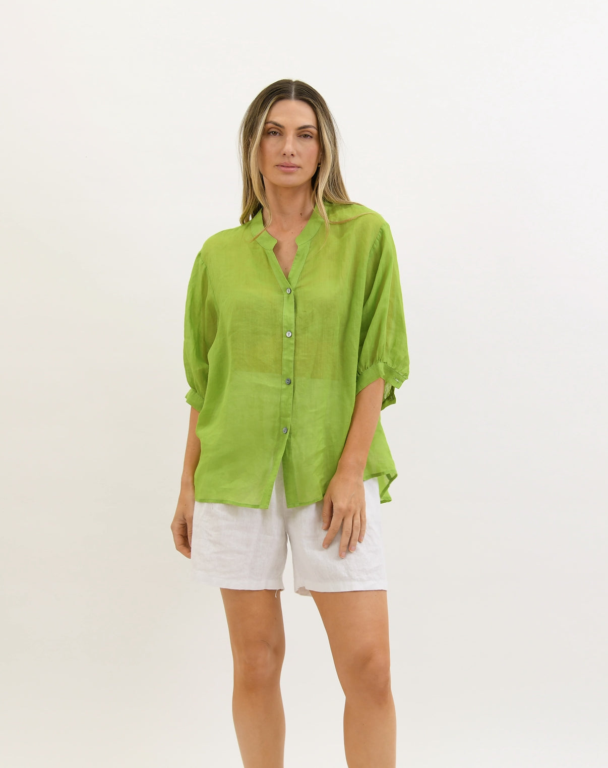 Worthier Aurora Avocado Linen Button Shirt