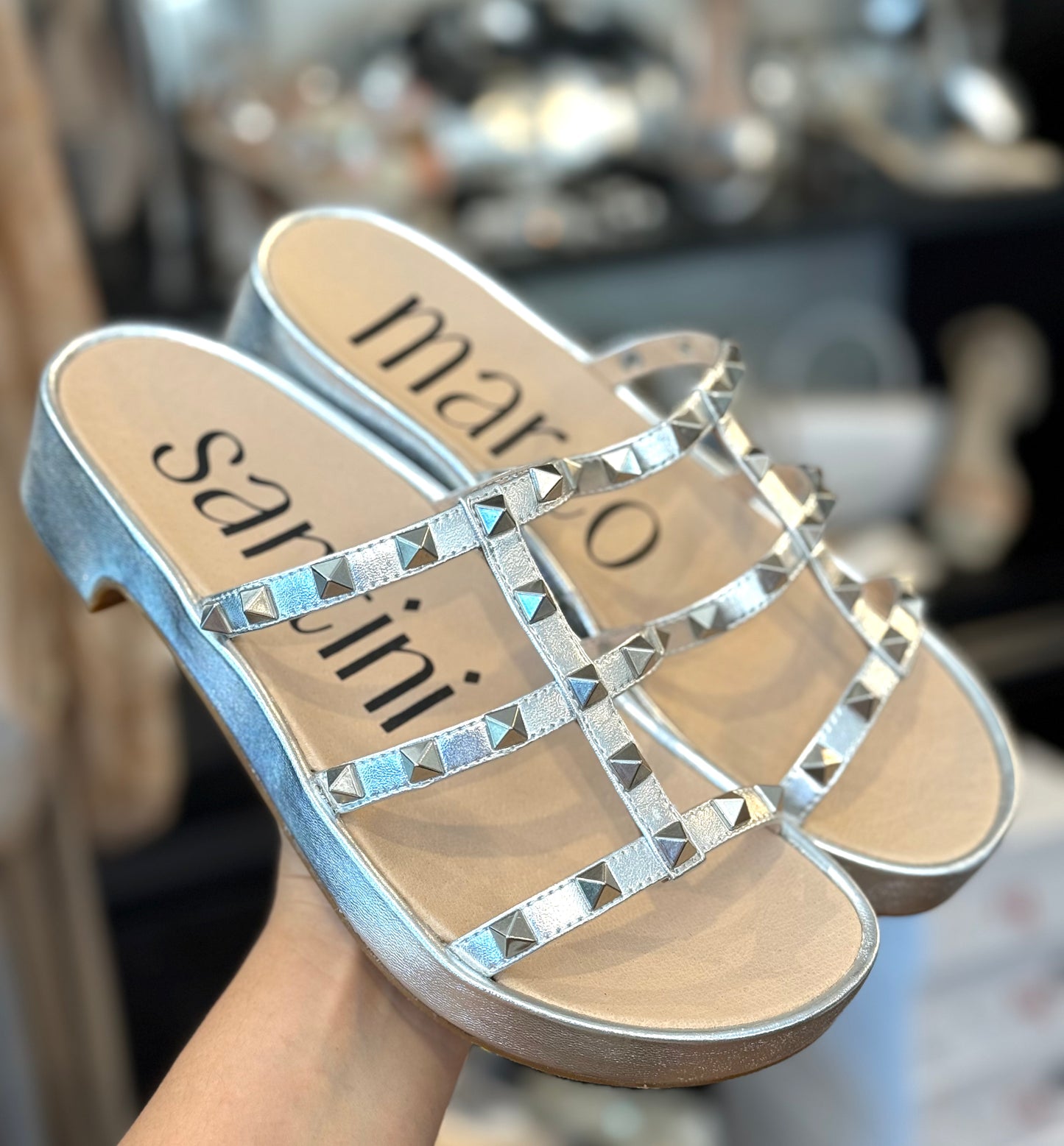 Marco Santini Pearsey Studed Silver Slides