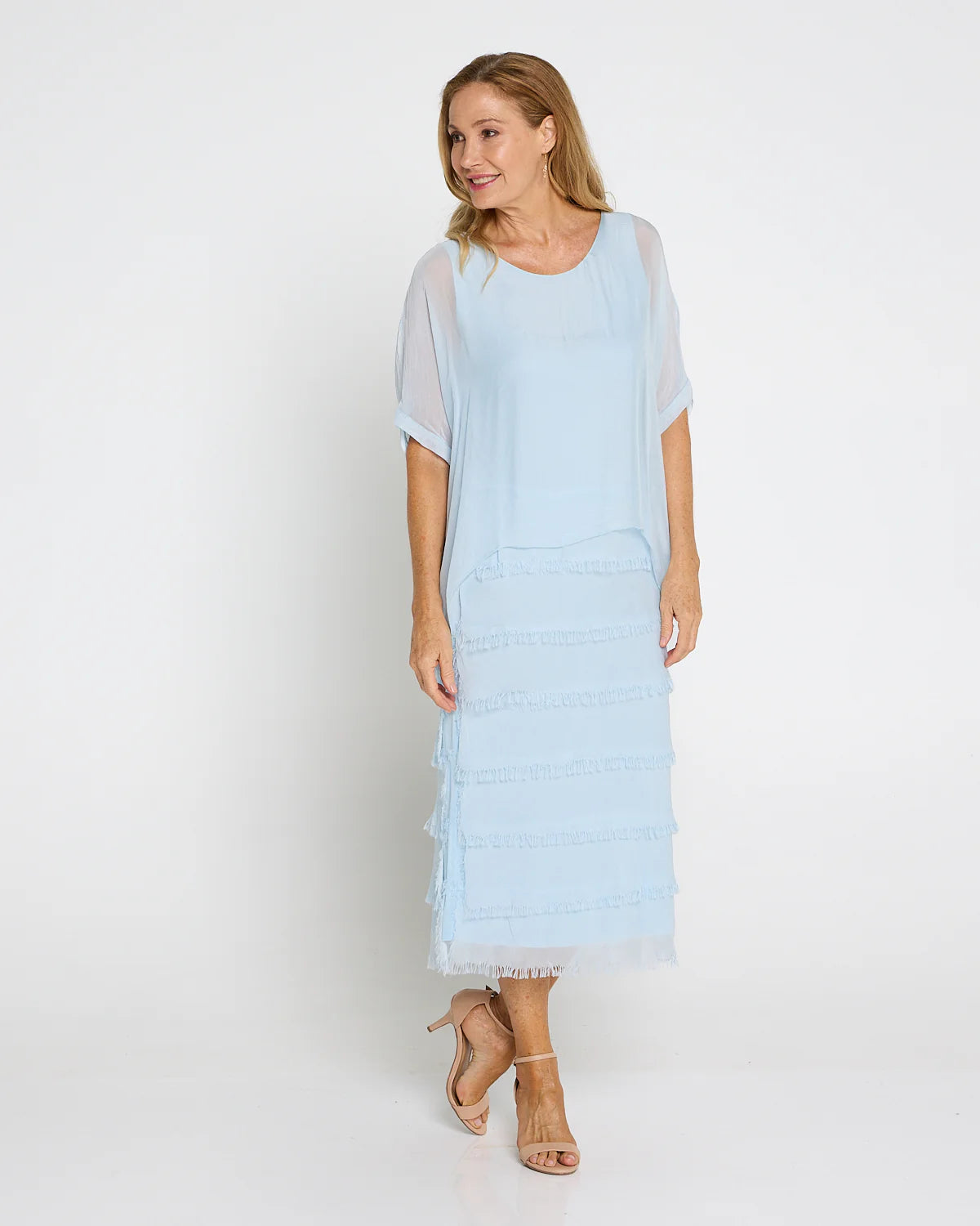 La Strada Margo Silk Dress Celeste Sky Blue