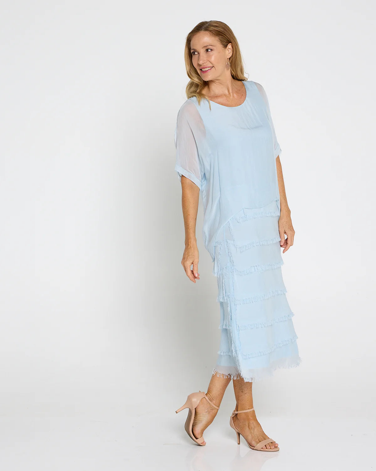 La Strada Margo Silk Dress Celeste Sky Blue