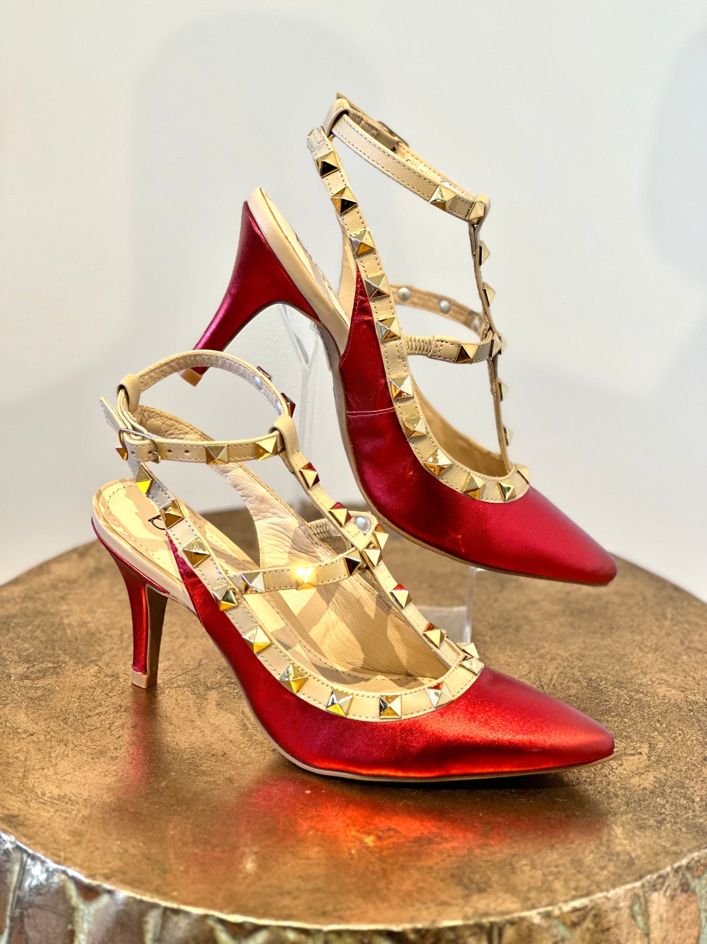 Brazilio Red & Nude Studded Pumps
