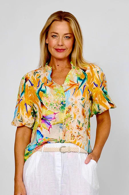 La Strada Tropical Cotton Frill Top