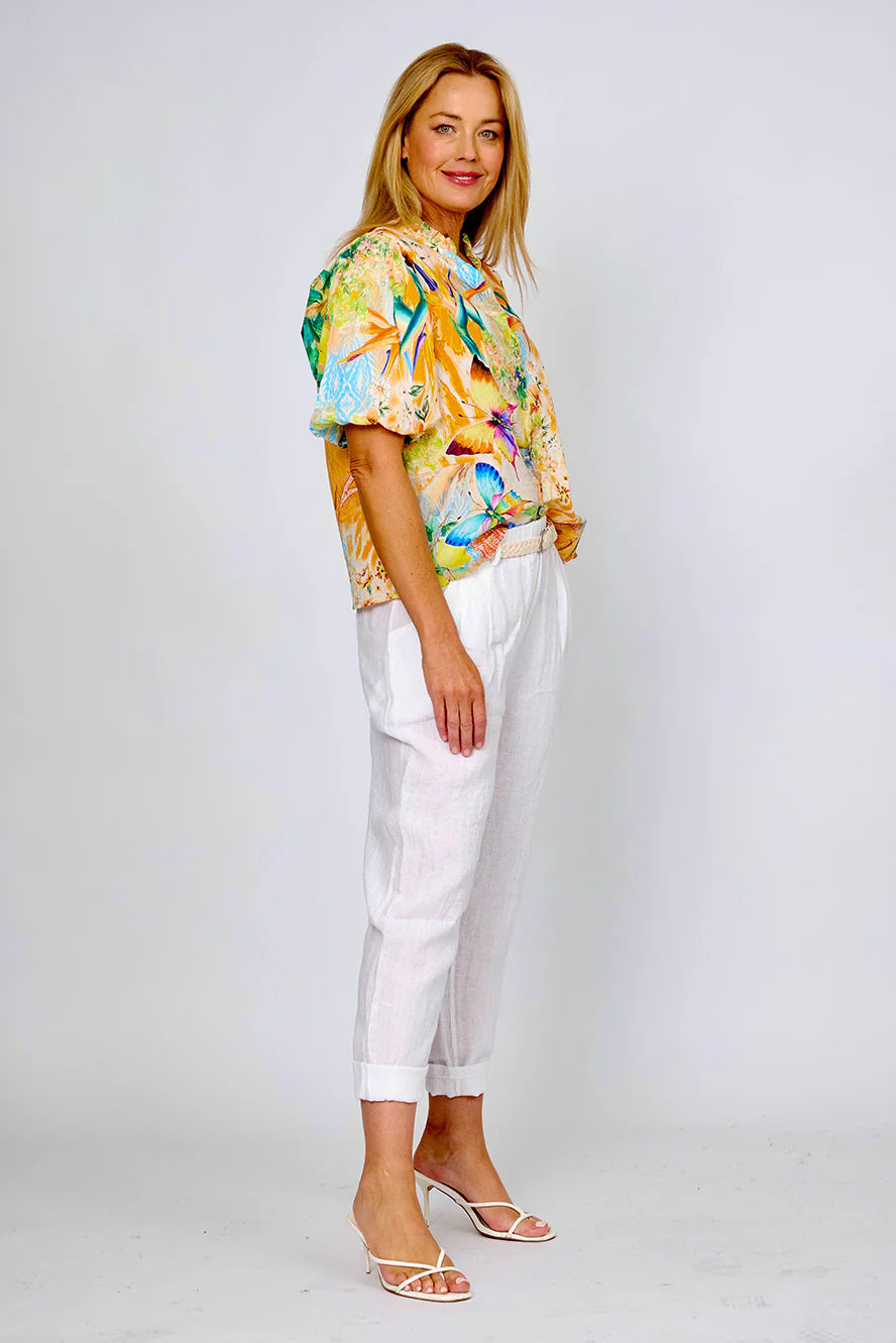La Strada Tropical Cotton Frill Top