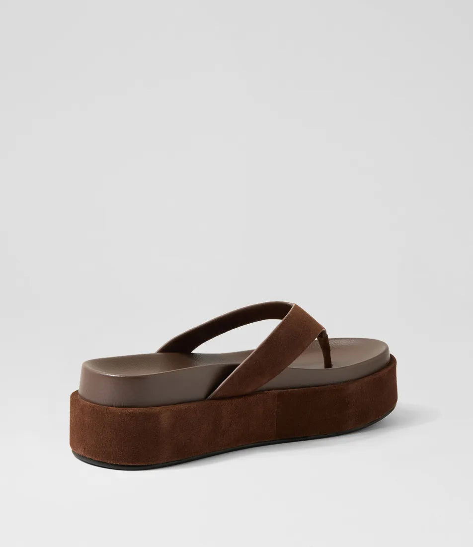 Mollini Tamarah Chocolate Suede Platform Thongs