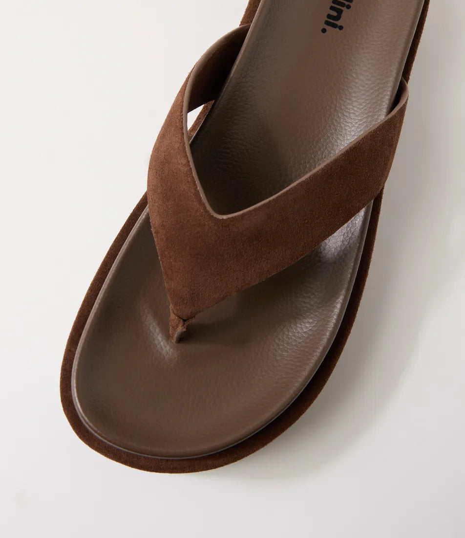 Mollini Tamarah Chocolate Suede Platform Thongs