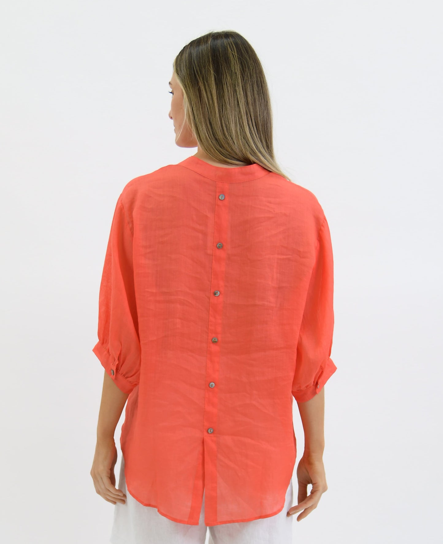 Worthier Aurora Coral Linen Button Shirt