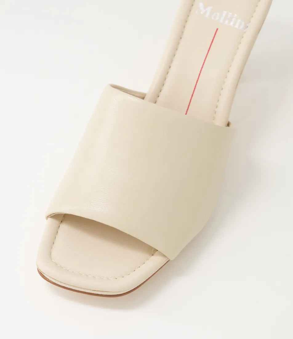 Mollini Minimal Cream Leather Mules