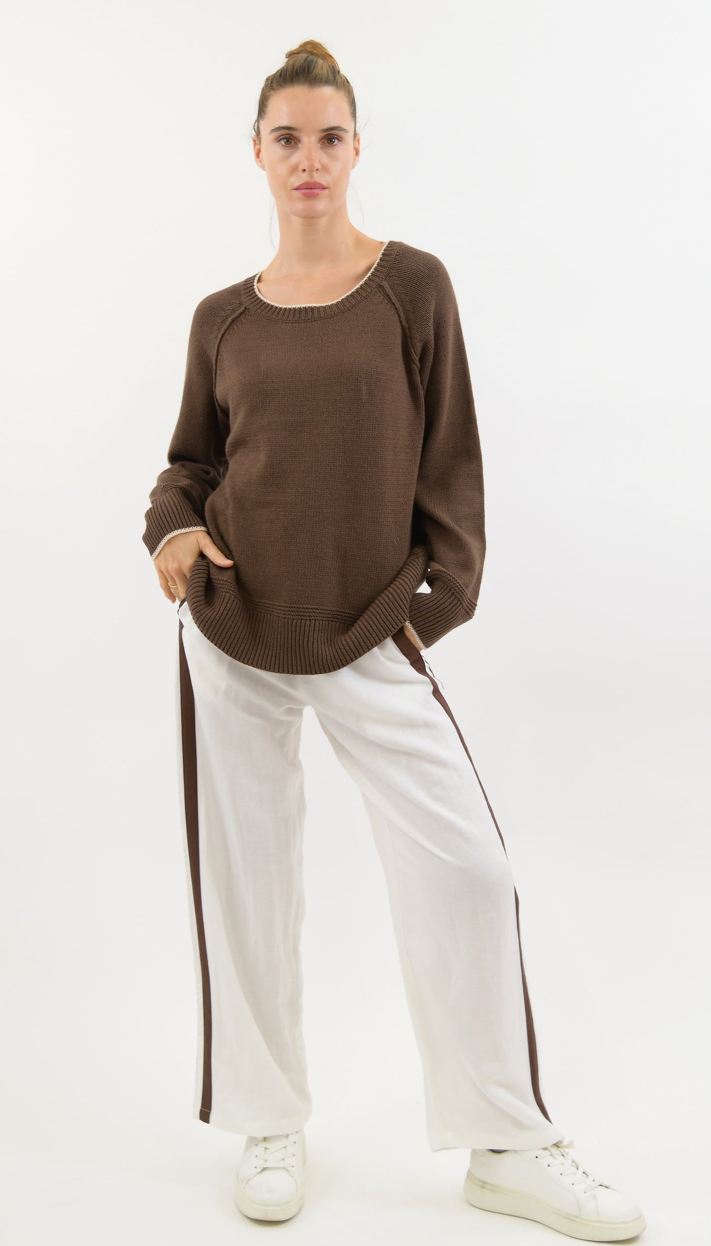 Worthier Chocolate Stripe Linen Pants