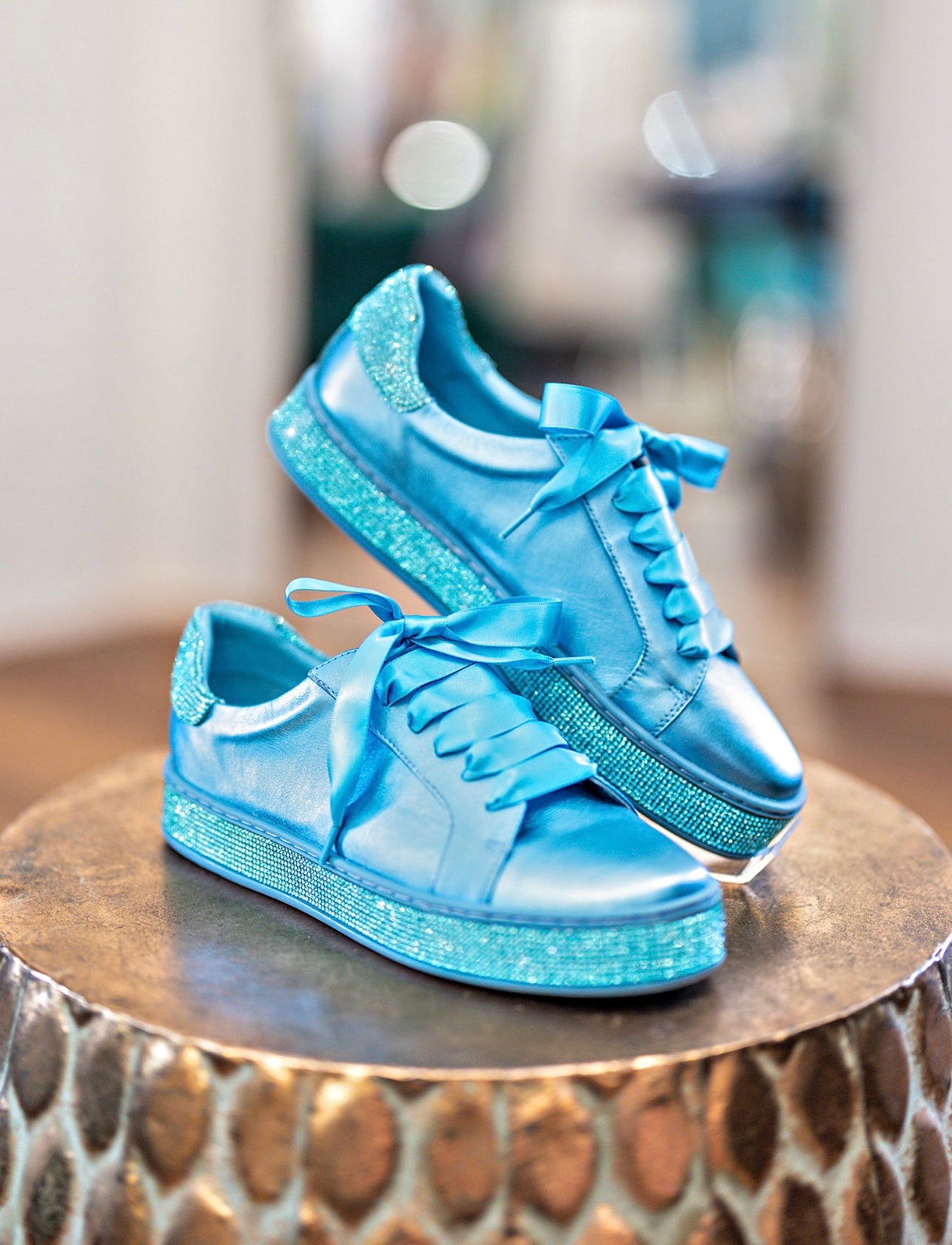 Top End Pluma Blue Satin Metallic Jewel Sneakers