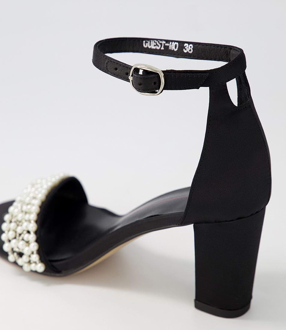 Mollini Guest Black Satin Pearl Heels