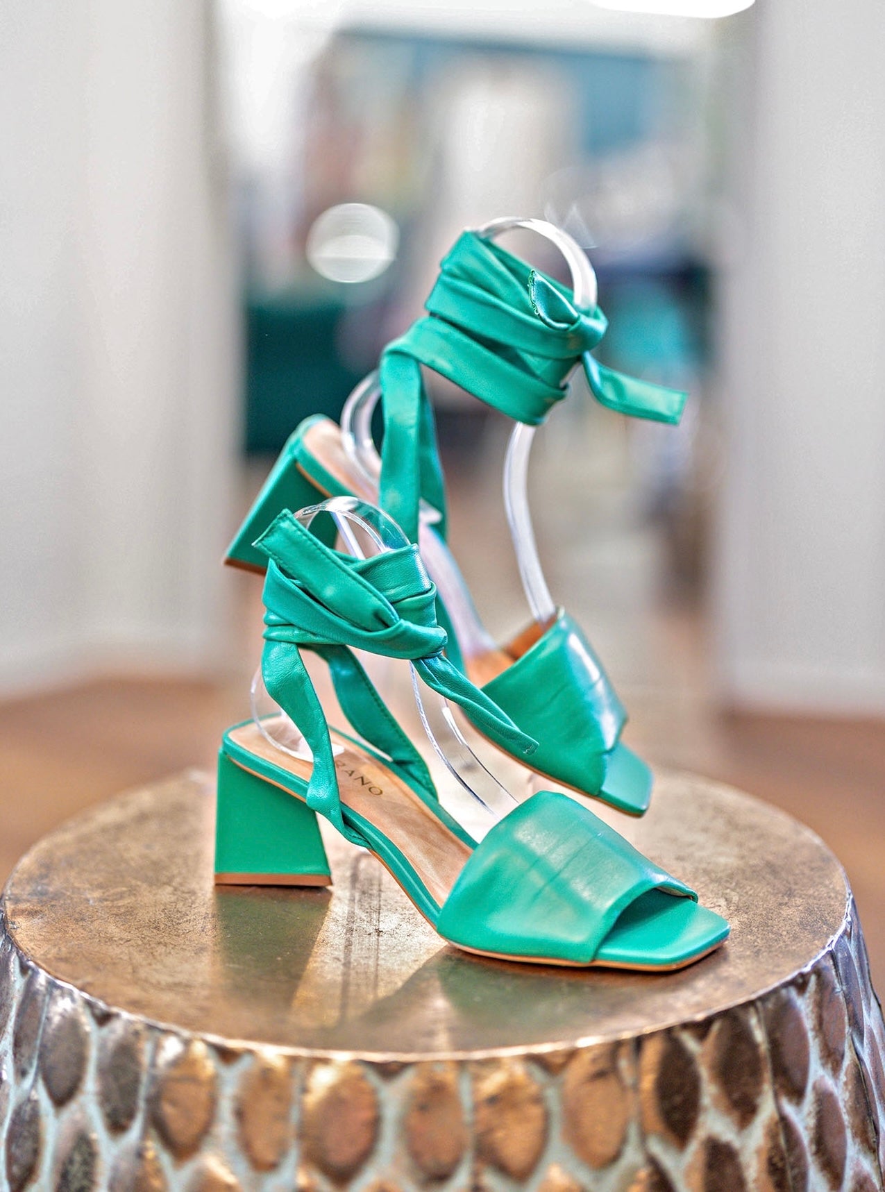 Carrano Green Ankle Tie Heels