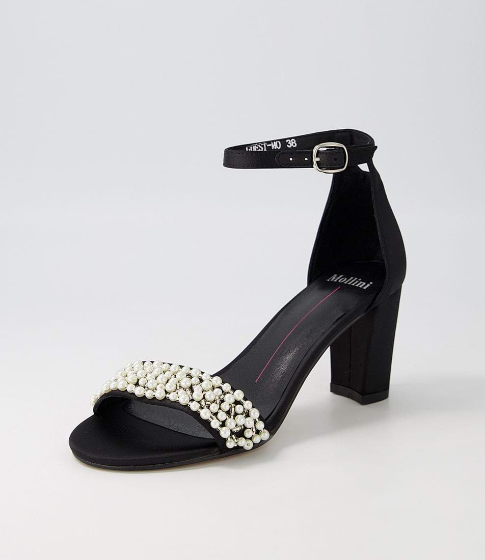 Mollini Guest Black Satin Pearl Heels